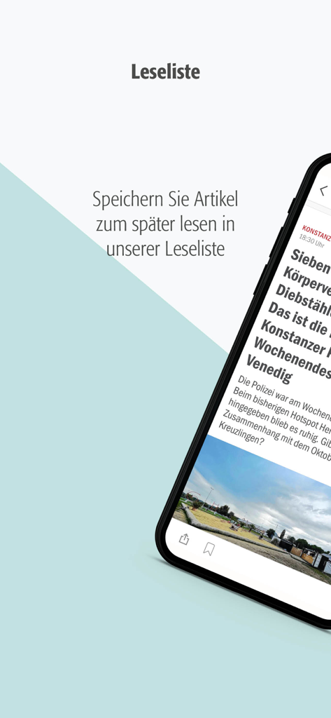 SÜDKURIER Online - Función de lista de lectura de la aplicación de noticias SUEDKURIER Online mostrada en un smartphone