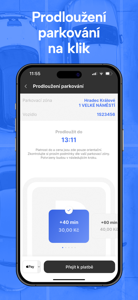 ParkSimply - ParkSimply app interface showing parking extension options and Apple Pay payment method