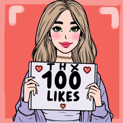 realistic girl with sign that says 100 likes