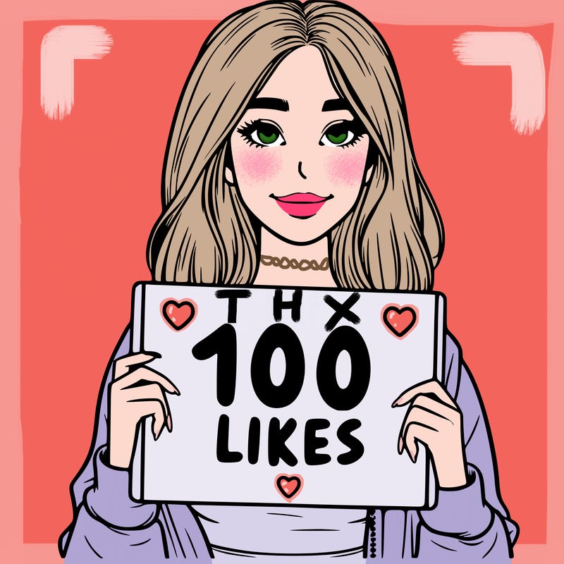 realistic girl with sign that says 100 likes