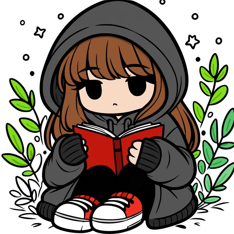 girl in oversized hoodie reading a book