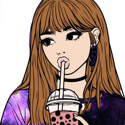 aesthetic realistic girl drinking boba
