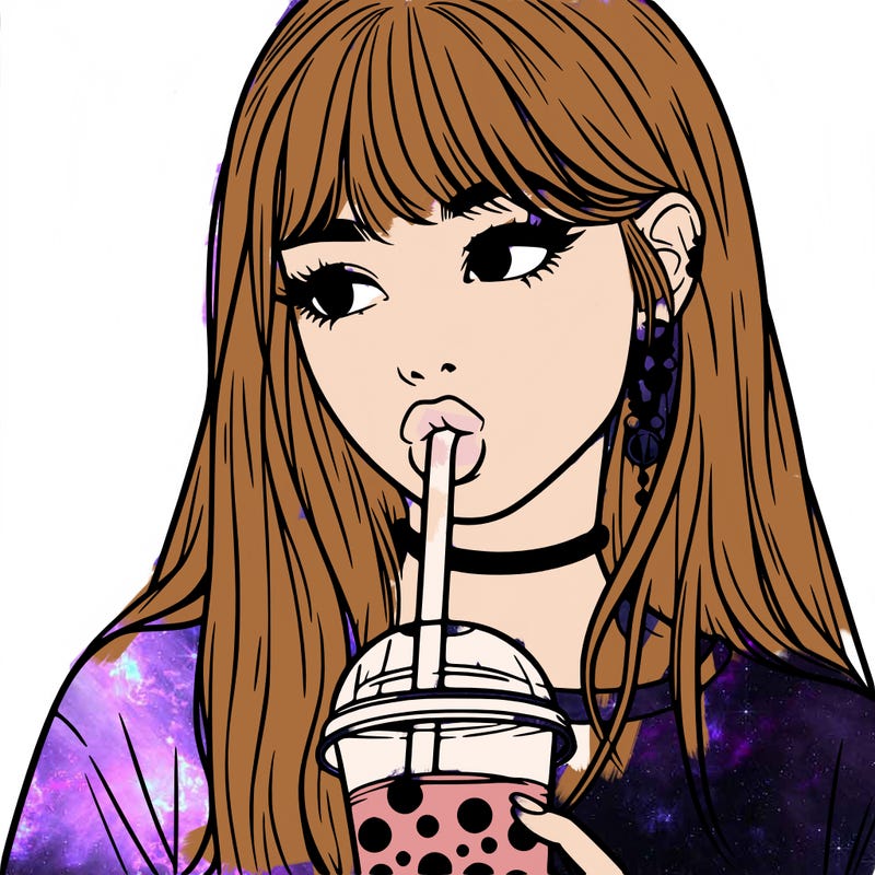aesthetic realistic girl drinking boba