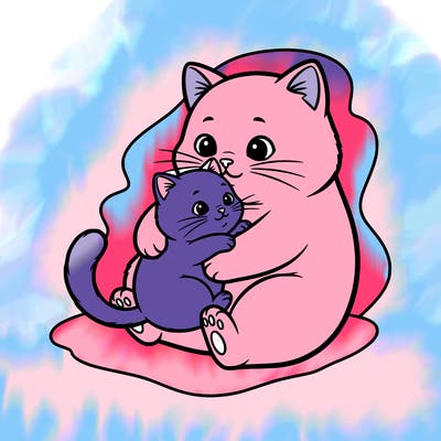 a cute cat and it’s holding a baby cat and it’s so adorable /