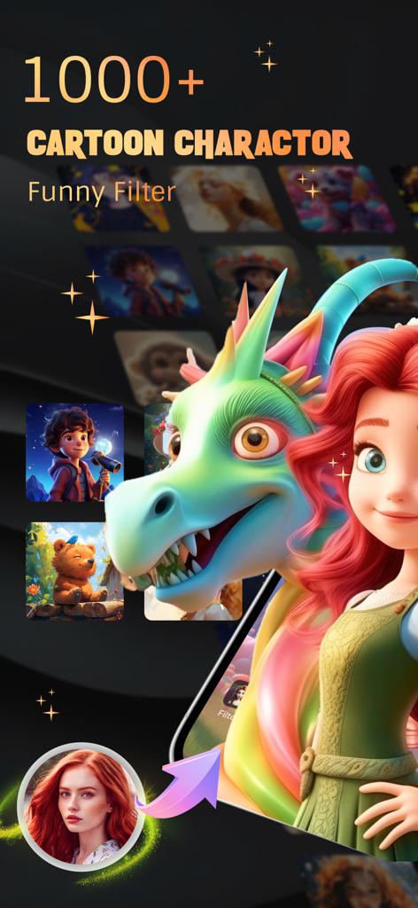 Photo of a woman transforming into a cartoon character via the app