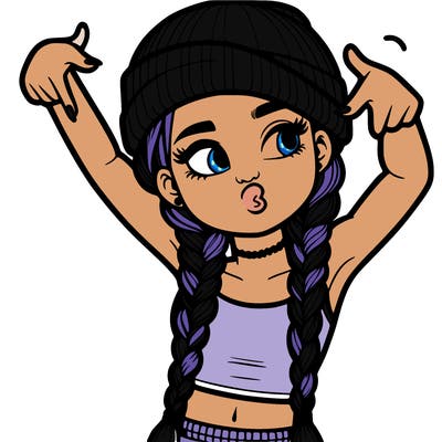 realistic teenage girl with braids and a beanie and crop top doing 🫶🏼
