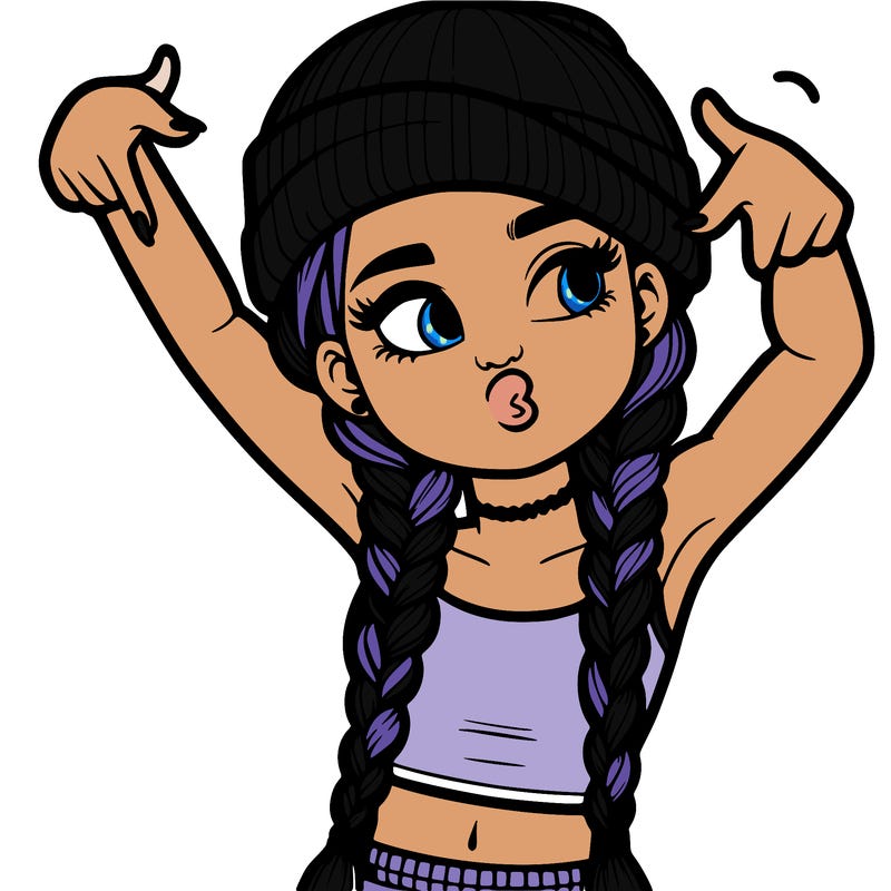 realistic teenage girl with braids and a beanie and crop top doing 🫶🏼