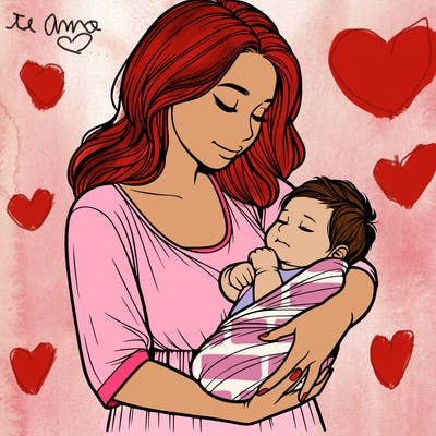 mother holding baby realistic