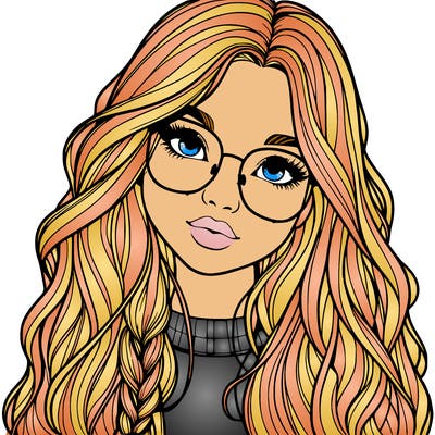 girl with long hair and freckles and glasses realistic