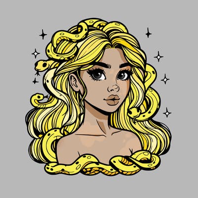 realistic girl with snakes as hair