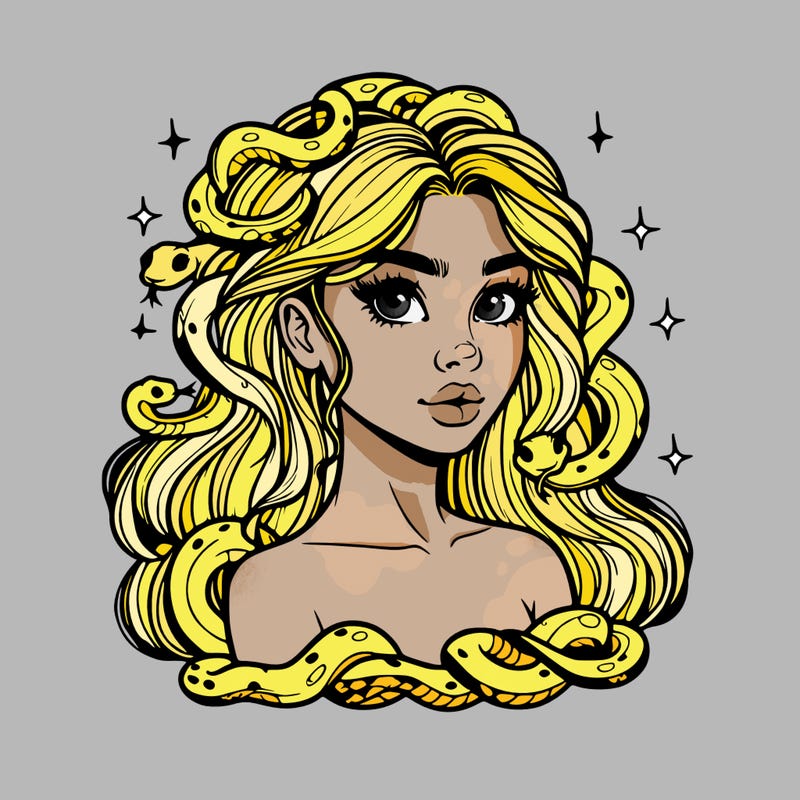 realistic girl with snakes as hair