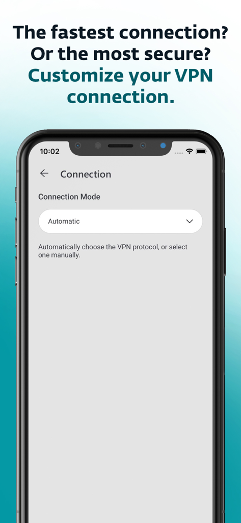 ESET VPN mobile interface showing connection mode customization settings
