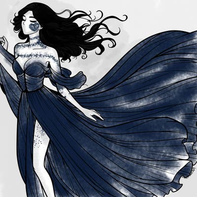 realistic woman in dress flowing the the wind