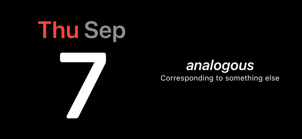 Word of the Day ‎ - Interface do aplicativo Palavra do Dia mostrando a definição da palavra 'analogous'