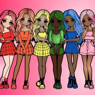 a group of girls realistic