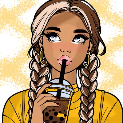 realistic girl with braided hair drinking boba