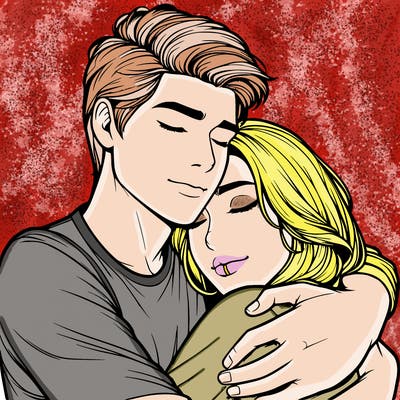 realistic couple hugging