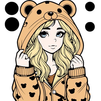 realistic girl in a animal pjs hoodie