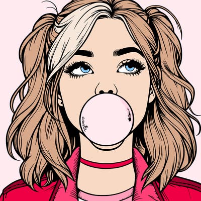realististic girl blowing bubble -gum
