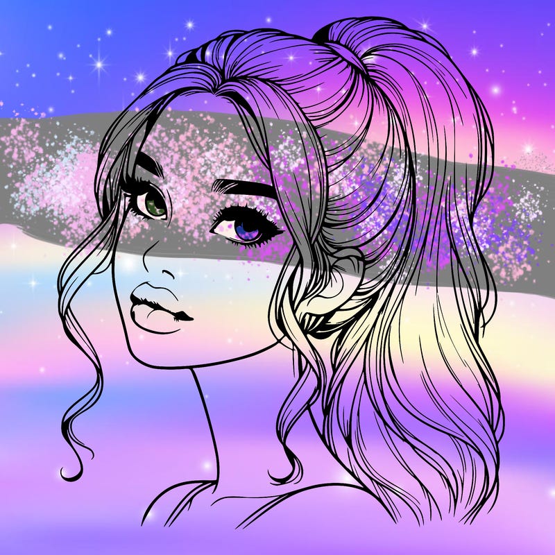 realistic girl with a ponytail on her hair and lips