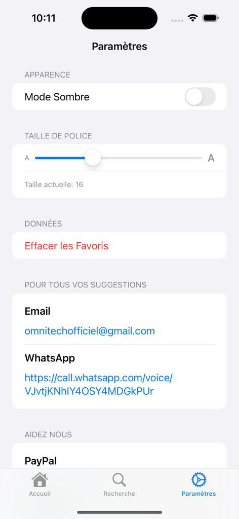 Bible-hymne-Guide - Tela de configurações do aplicativo Guia Bíblia-Hinos mostrando opções de aparência e tamanho da fonte