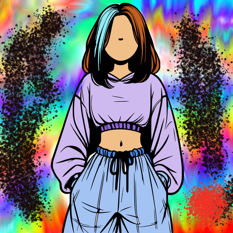 realistic girl faceless with baggy pants and a crop top