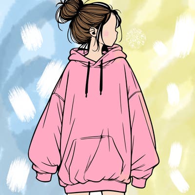 realistic girl with a oversized sweatshirt on and a bun