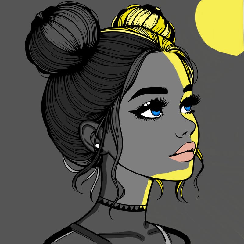 realistic girl with buns on the top of her head