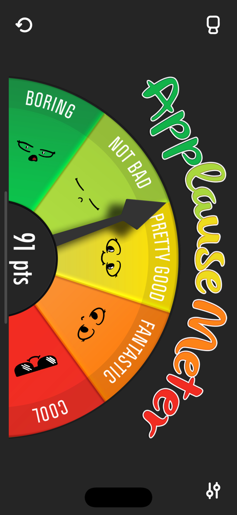 Applausemeter (clap-o-meter) - A colorful clap-o-meter gauge with animated faces and a point system for events.