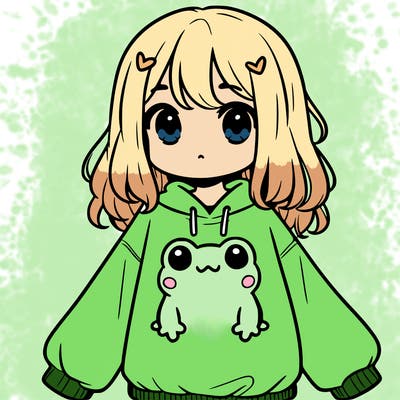 girl wearing frogging sweatshirt