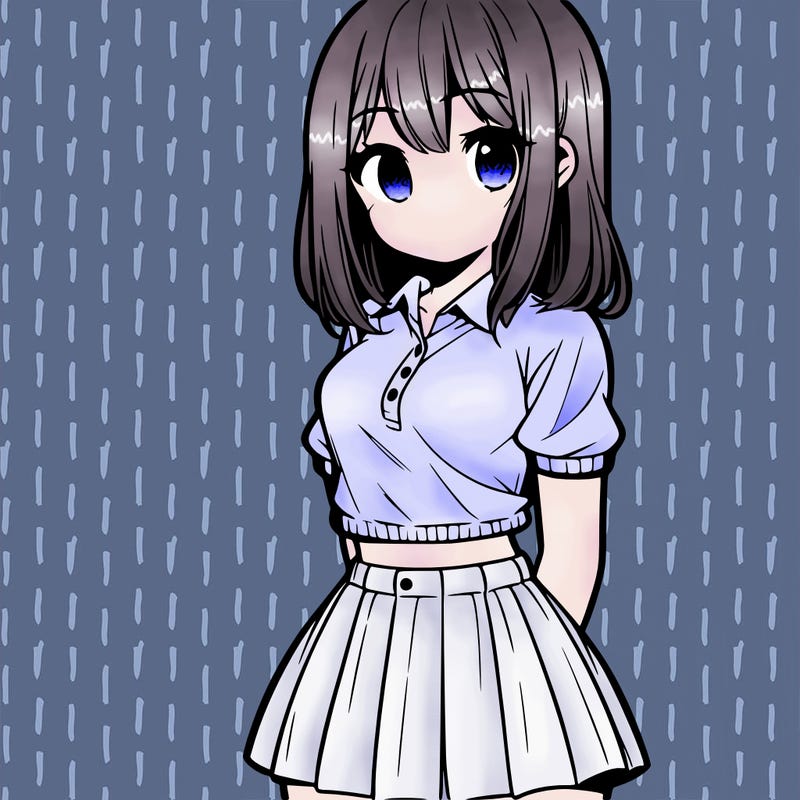 female manga character with small shirt and skirt