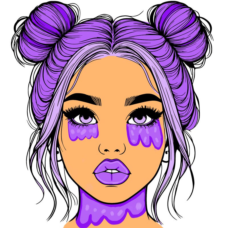 realistic girl with two buns on her hair and lips