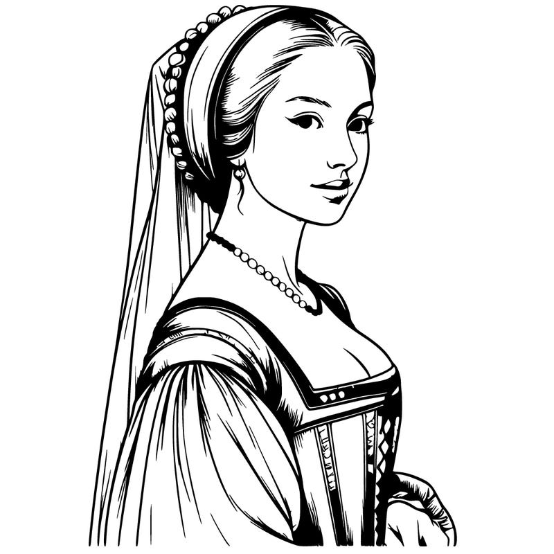 realistic renaissance era young women in a gown
