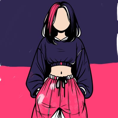 realistic girl faceless with baggy pants and a crop top