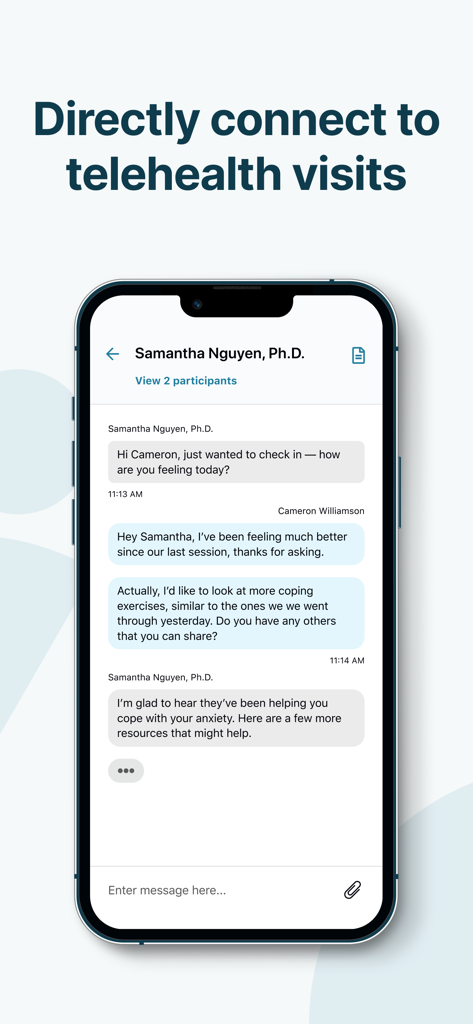 CHR Portal - Secure messaging interface with a healthcare provider on the CHR Portal mobile app