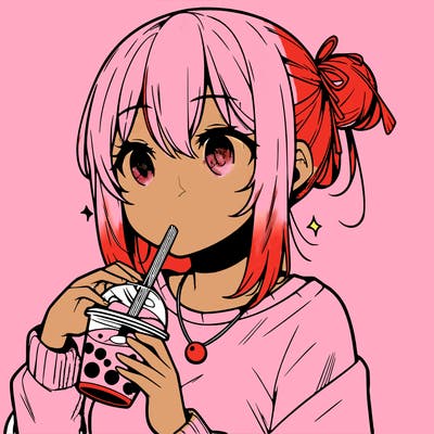 manga character drinking boba