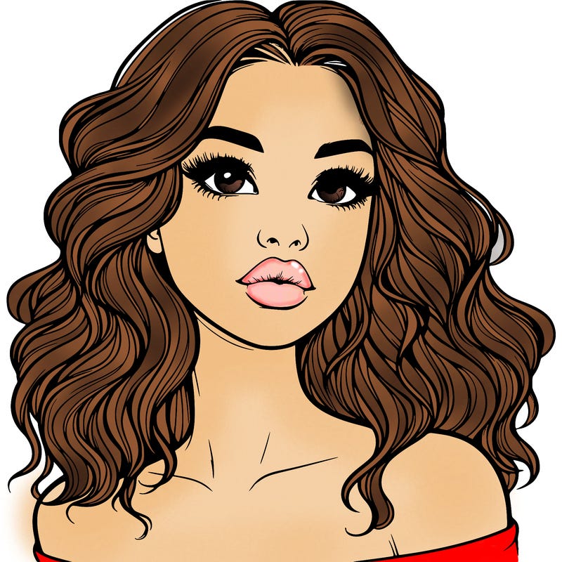 realistic girl with wavy hair and lips