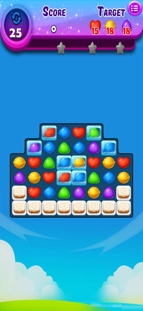 Sweet Candy Blast Fever - In game screenshot of Sweet Candy Blast Fever showing a match 3 puzzle level with colorful candies and game targets
