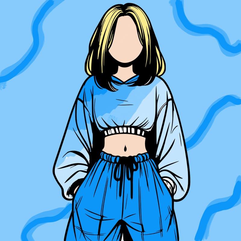 realistic girl faceless with baggy pants and a crop top