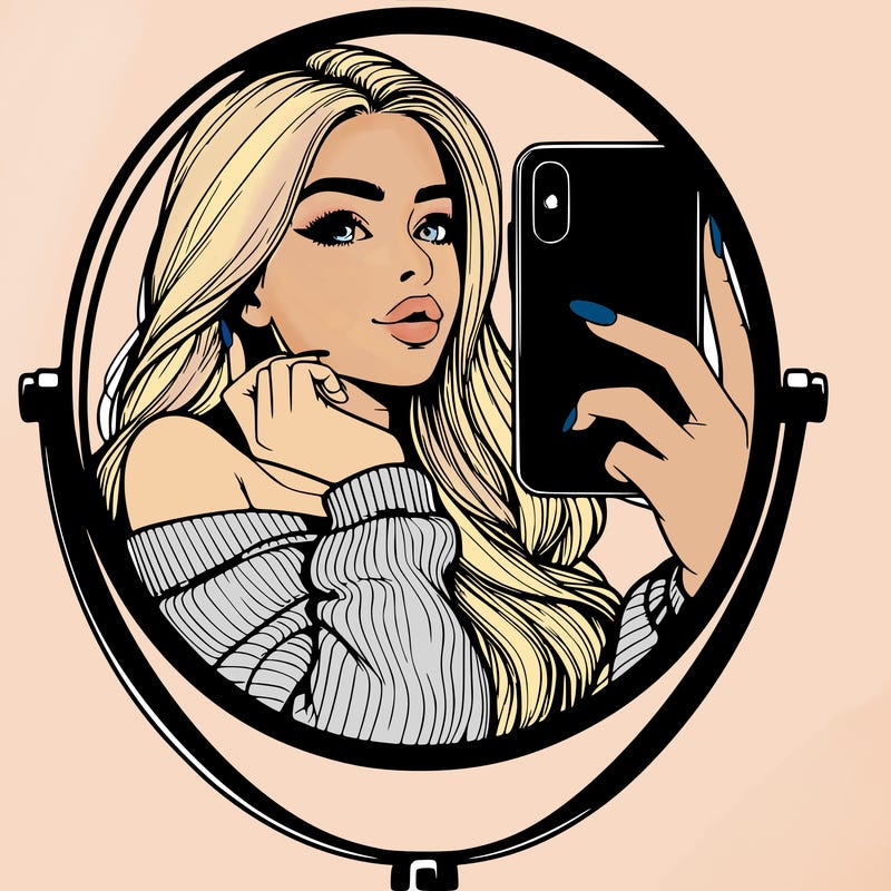 realistic girl taking mirror selfie beautiful