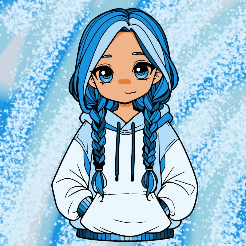 a realistic girl with a oversized hoodie and she has braids