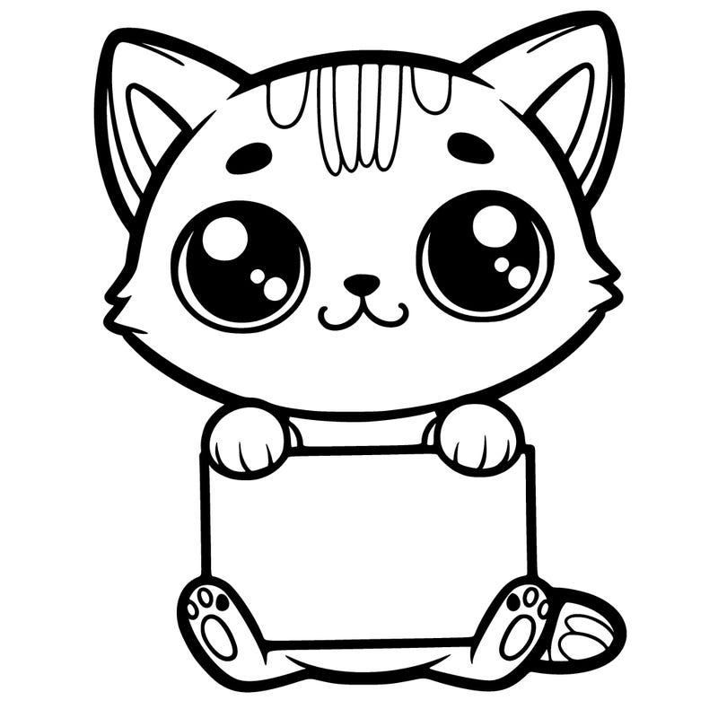 cat with big eyes holding a sign