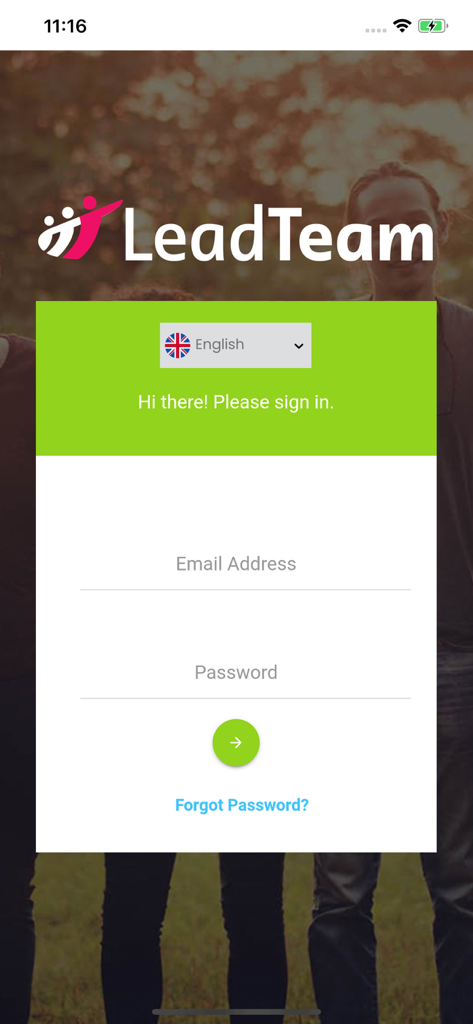 LeadTeam - LeadTeam app login screen with email and password input fields