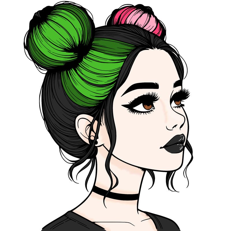 realistic girl with buns on the top of her head