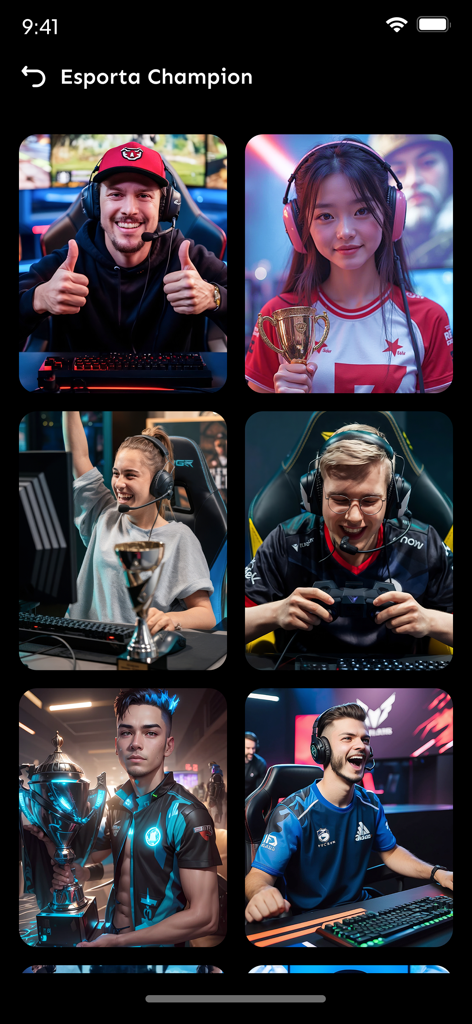 AI Face Swap - New Look - A collection of AI face swap templates featuring professional esports players with gaming headsets and trophies