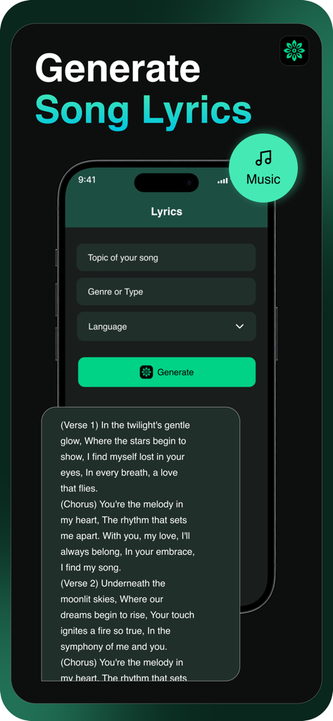 AI Writer Assistant - Lek - AI Writer Assistant Lek interface for generating song lyrics with topic and genre options