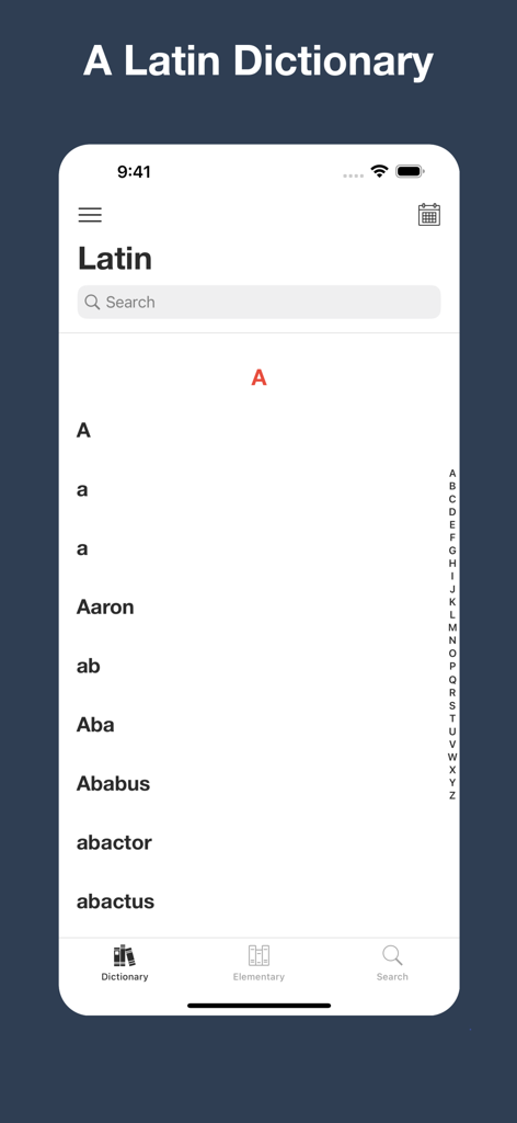 Latin Dictionary Lewis & Short - Latin Dictionary Lewis and Short app interface showing word entries starting with A