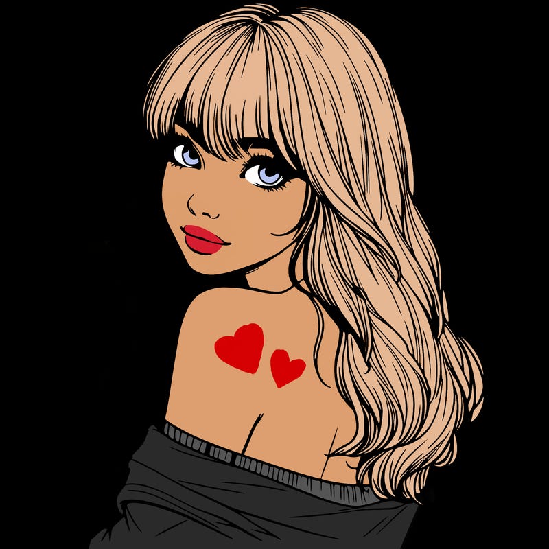 realistic girl with bangs looking over her shoulder