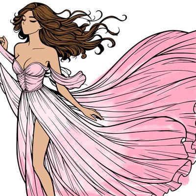 realistic woman in dress flowing the the wind