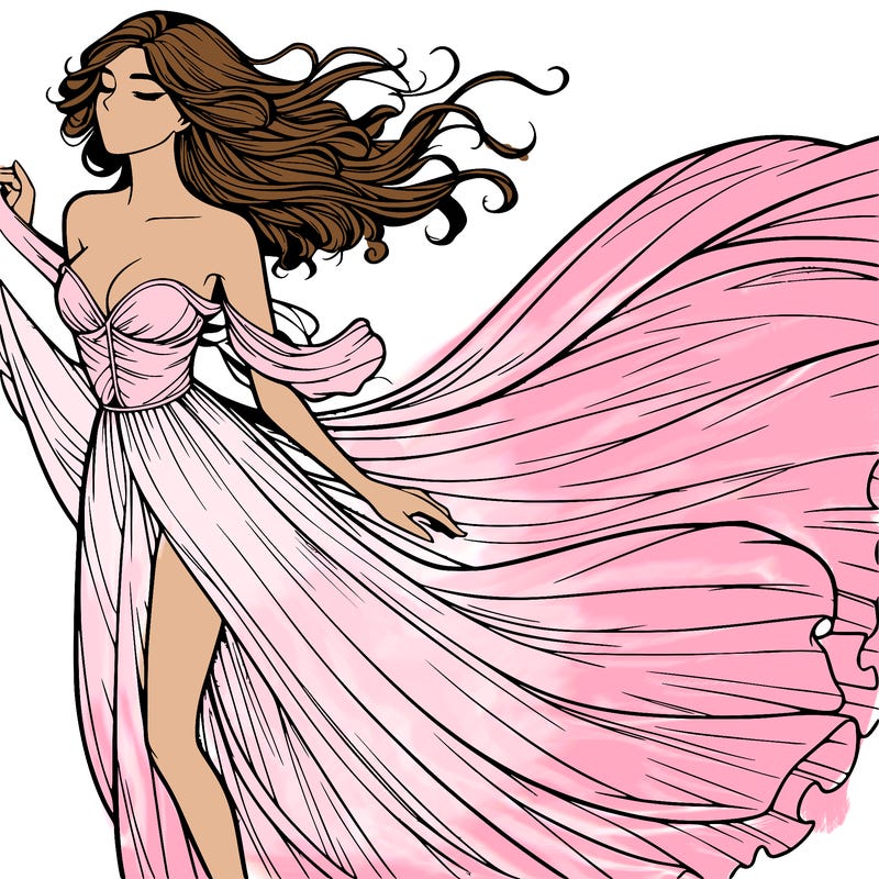 realistic woman in dress flowing the the wind